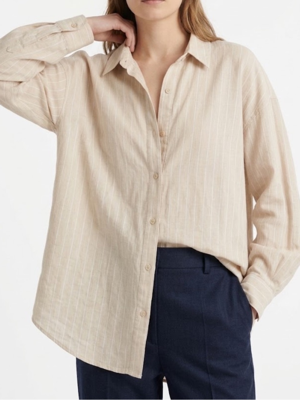 Express Linen Striped Boyfriend Portofino Button Up Shirt Size XL Cream White